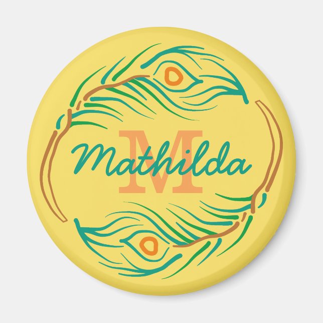 Imã Art Deco Pacock Feather Monograma (Frente)