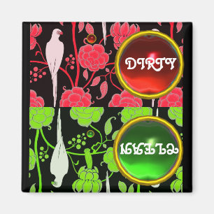 IMÃ ART DECO PARROS, VERMELHAS FLORES VERMELHAS SUJAS 