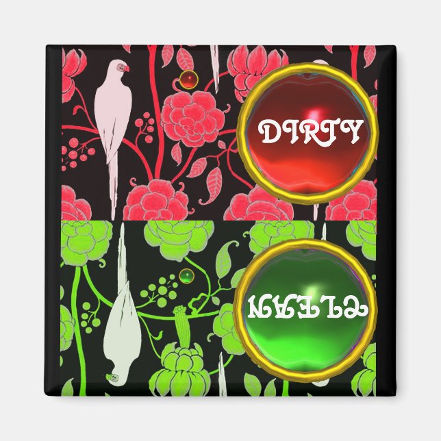 IMÃ ART DECO PARROS, VERMELHAS FLORES VERMELHAS SUJAS  (Frente)