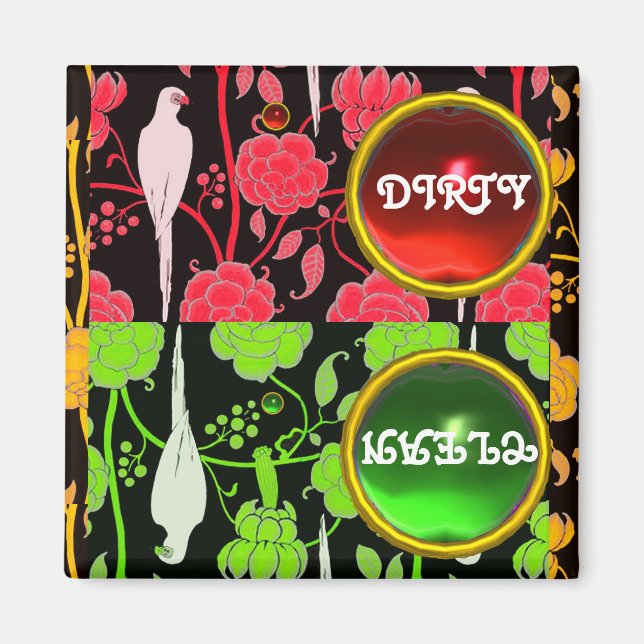 IMÃ ART DECO PARROS, VERMELHAS FLORES VERMELHAS SUJAS  (Frente)