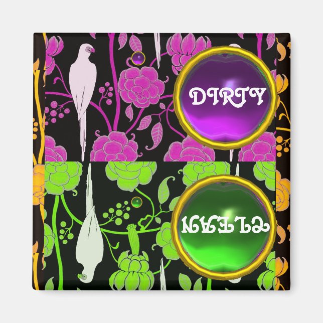 IMÃ ART DECO PARROTS PURPLE VERDE FLORES SUJAS LIMPAS (Frente)