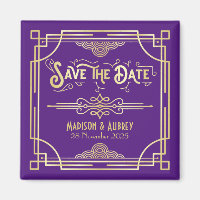 Art Deco Wedding Elegante Dourado Roxo Data