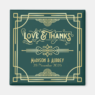 Imã Art Deco Wedding Love & Obrigados Dourado Favor Ve