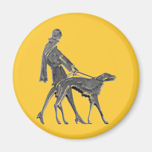 Imã Art Deco Woman and Dog