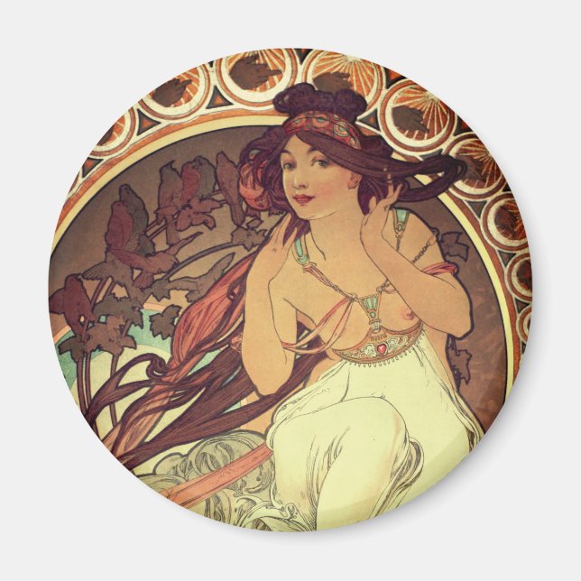 Imã Art nouveau Alphonse Mucha elegante vintage mulher (Frente)