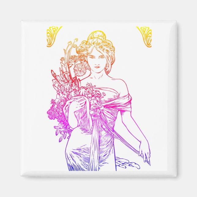 Imã Art nouveau Alphonse Mucha flores (Frente)