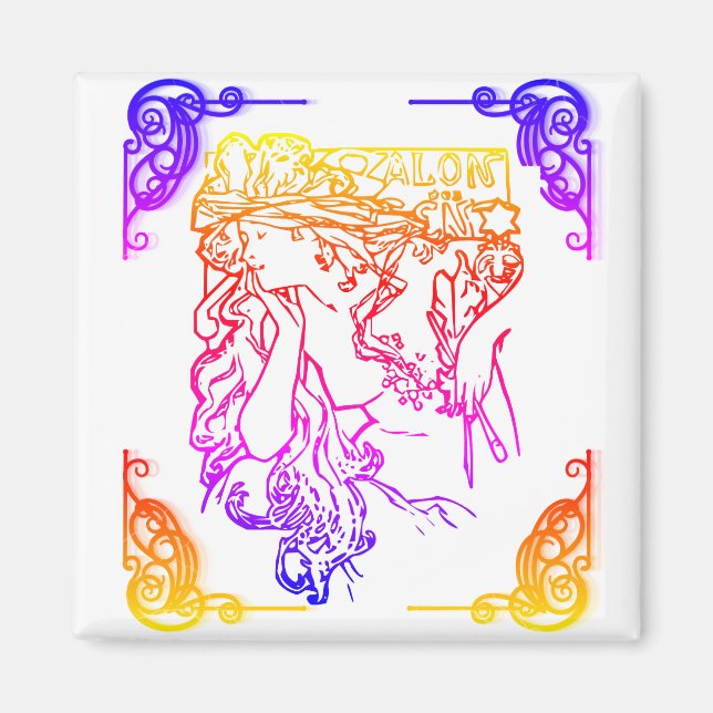 Imã Art nouveau Alphonse Mucha mulher salão (Frente)