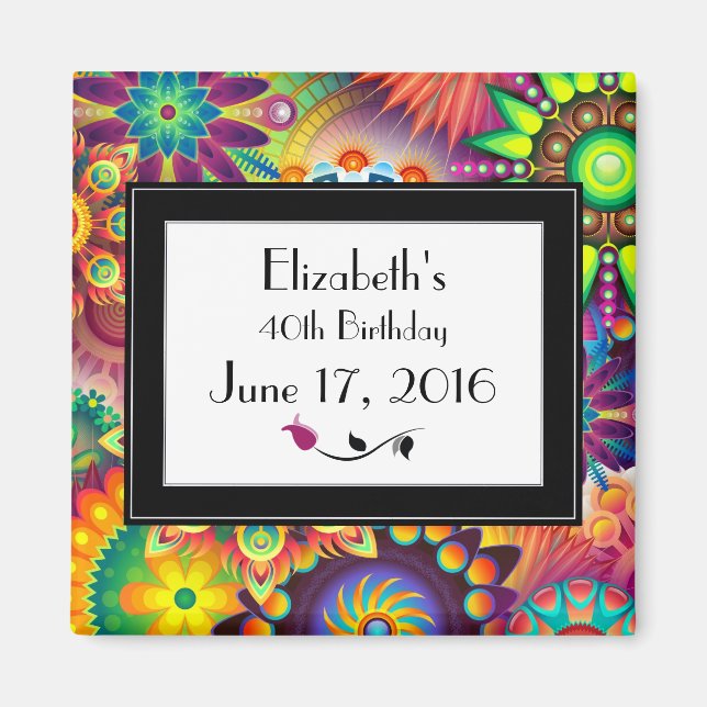 Imã Art Nouveau Design Flor Formas Padrão Aniversário (Frente)