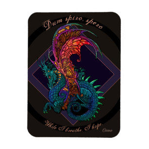Ímã Art Nouveau Estilo Dragão com Latim Motto