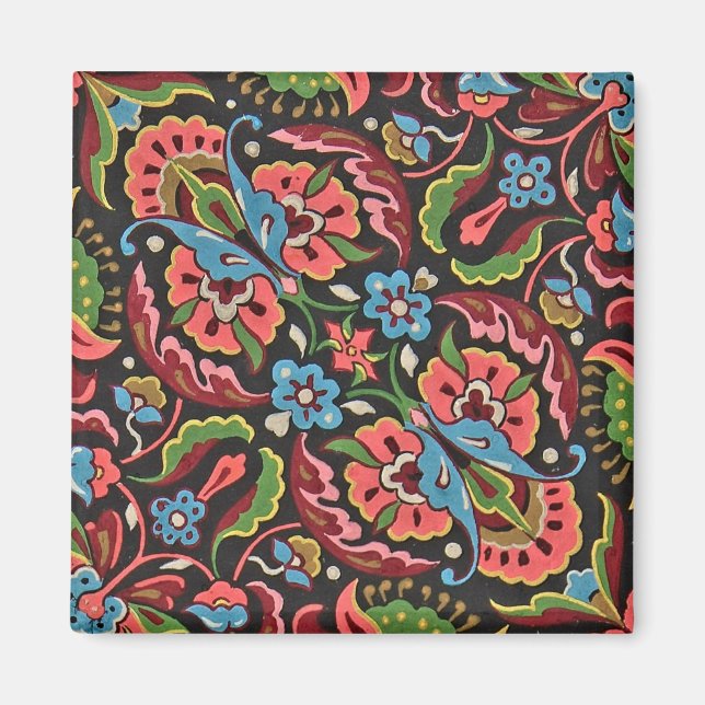 Imã Art nouveau floral Christopher dresser red jacquar (Frente)