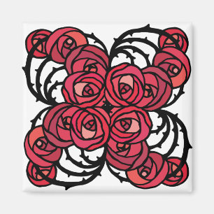 Imã Art Nouveau Floral, vermelho e rosa preto, design