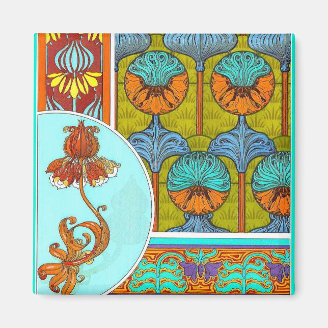 Imã Art nouveau floral vitoriano da flor da safra (Frente)