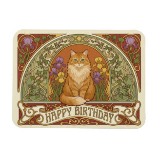 Ímã Art Nouveau Ginger Cat Birthday Card