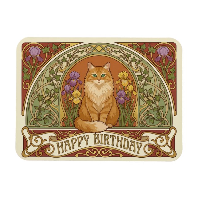 Ímã Art Nouveau Ginger Cat Birthday Card (Horizontal)