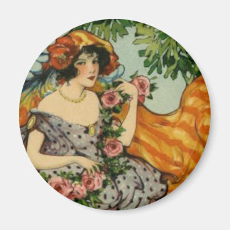 Imã Art Nouveau Girl with Flowers