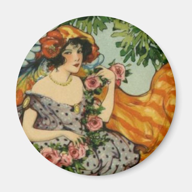 Imã Art Nouveau Girl with Flowers (Frente)