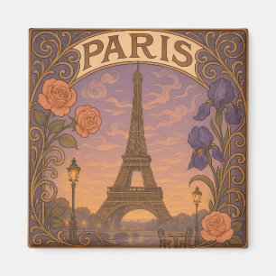 Imã Art Nouveau Paris Eifel Tower Floral