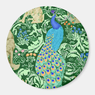 Imã Art Nouveau Peacock Impressão, Cobalt Azul e Verd