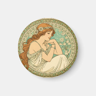 Imã Art nouveau romantic illustration white flowers