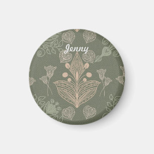 Imã Art Nouveau Verde Floral Personalizado
