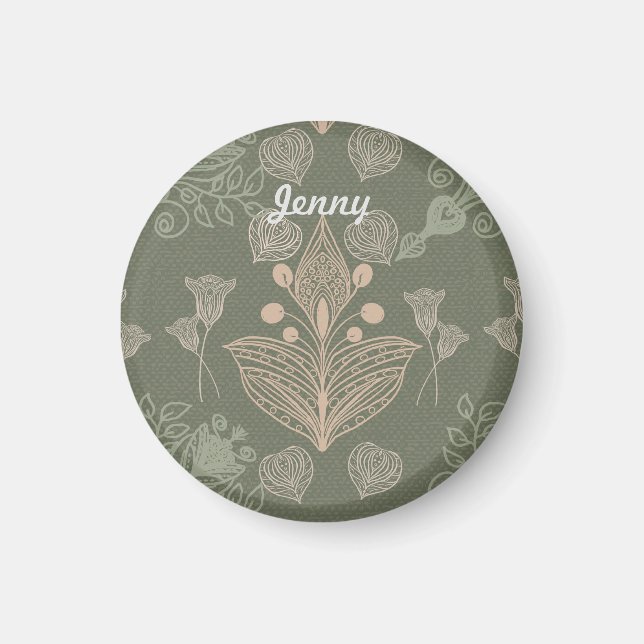 Imã Art Nouveau Verde Floral Personalizado (Frente)