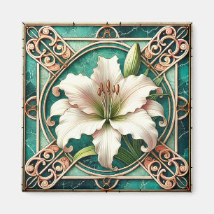 Imã Art Nouveau White Lily Flower Motif