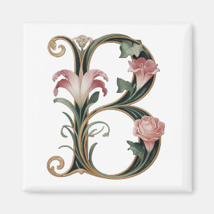 Imã Art Nuevo Preto, Rosa e Dourado Letra B
