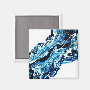 Imã Arte abstrata fluida em azul abissal com tinta acr