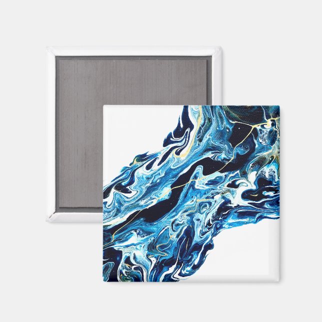 Imã Arte abstrata fluida em azul abissal com tinta acr (Front/Back)