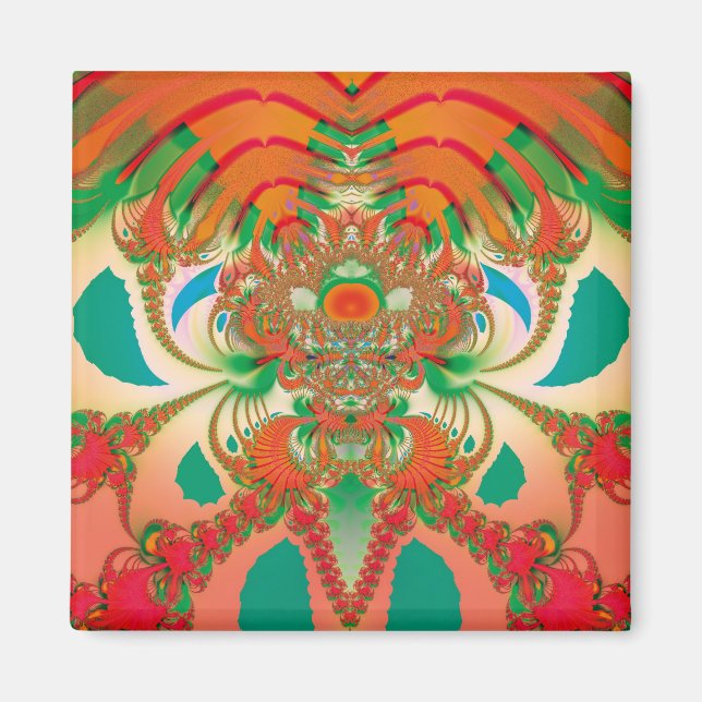Imã Arte Abstrata Fractal da Coruja Vermelha (Frente)