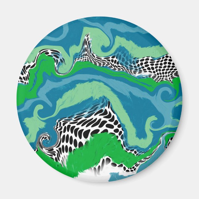 Imã Arte Abstrato azul, verde, preto e branco (Frente)