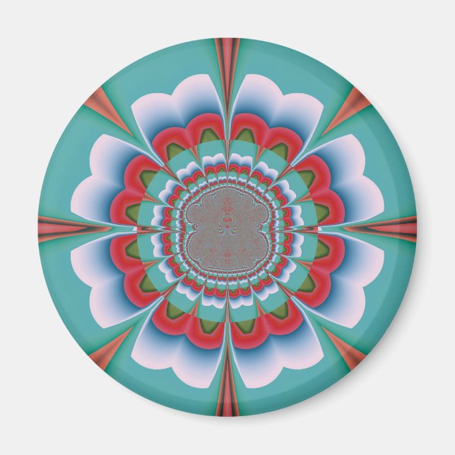 Imã Arte abstrato de Mandala Psicodélico Retro em Flor (Frente)