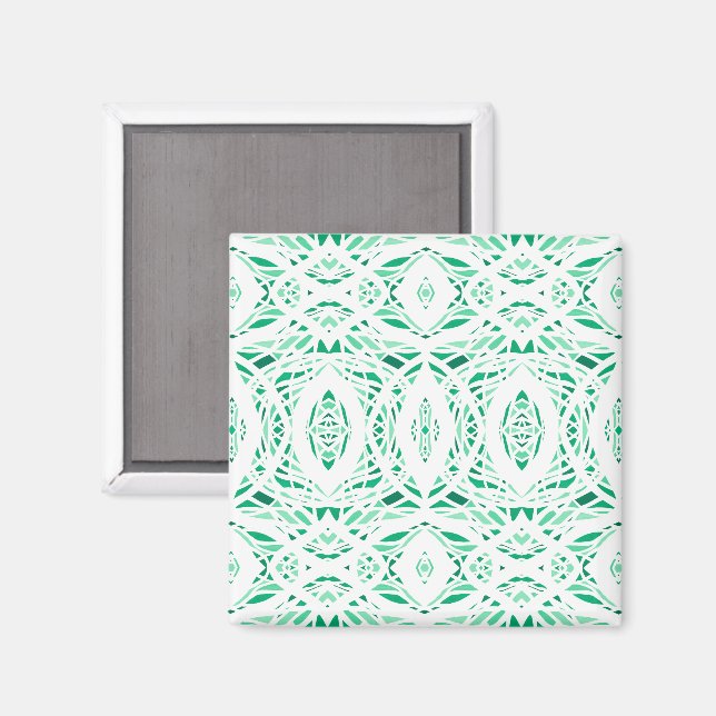 Imã Arte Acrílica Abstrata Verde Branco Prismática (Front/Back)
