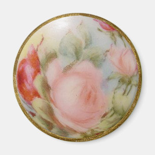 Imã Arte antiga do botão da porcelana, rosas