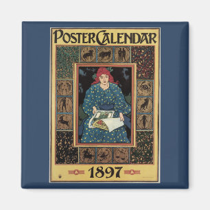 Imã Arte Antiga Modernista, Mulher Lendo Livro de Astr