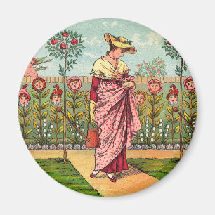 Imã Arte Antigo Jardim Crescer Flor Mulher