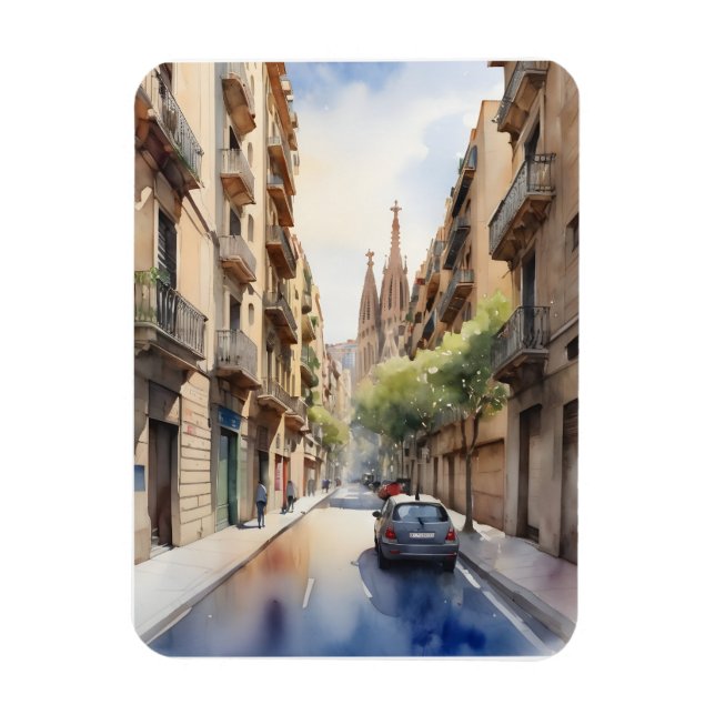 Ímã Arte aquarela de Barcelona (Vertical)