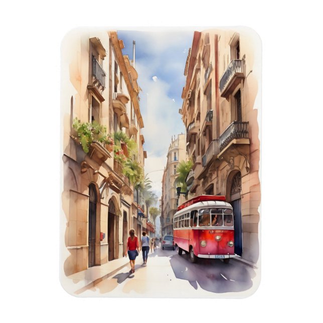 Ímã Arte aquarela de Barcelona (Vertical)