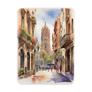 Ímã Arte aquarela de Barcelona