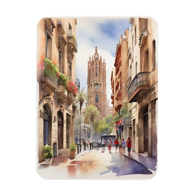Ímã Arte aquarela de Barcelona (Vertical)