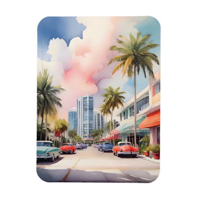 Ímã Arte aquarela de Miami (Vertical)
