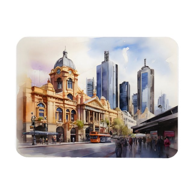 Ímã arte aquarela Melbourne (Horizontal)