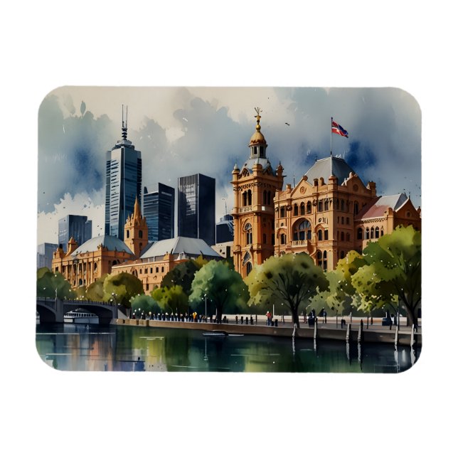 Ímã arte aquarela Melbourne (Horizontal)