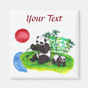 Imã Arte aquosa Chinesa Panda mãe e seu filhote