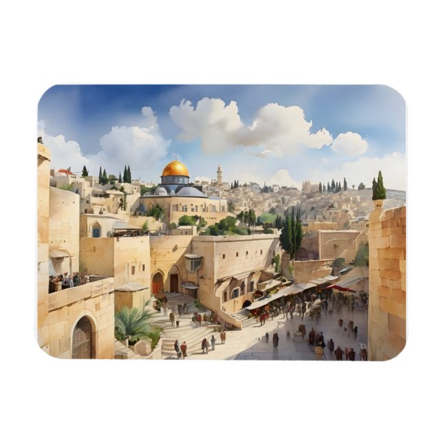 Ímã Arte aquosa de Jerusalém Israel (Horizontal)