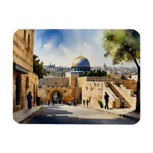 Ímã Arte aquosa de Jerusalém Israel (Horizontal)