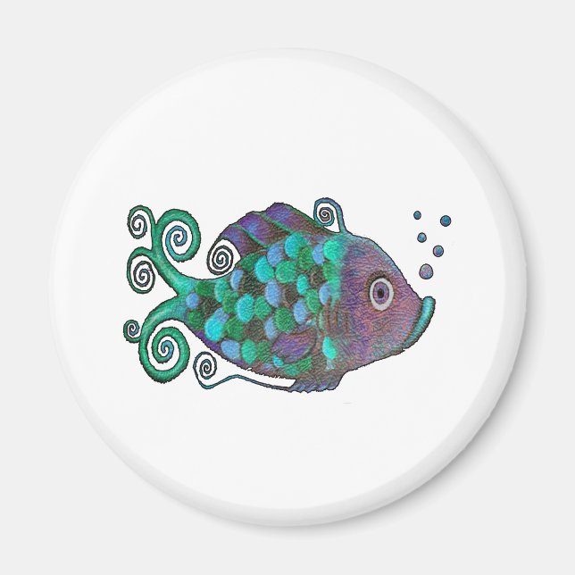Imã Arte Arco-Íris Peixe Escuro Azul e Roxo (Frente)