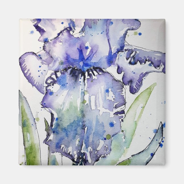Imã Arte Azul Iris Flor Aquarela (Frente)
