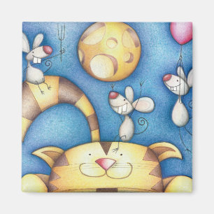 Imã Arte Caprichosa de Gato e Rato na Lua Fofa
