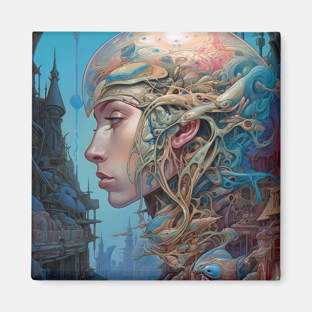 Imã Arte Científica Surreal de Cabeça Biomecânica (Frente)